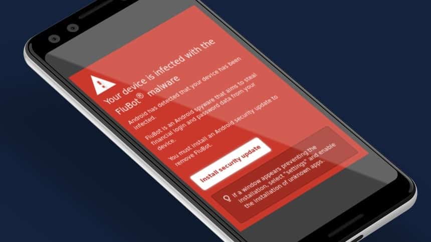 Flubot SMS malware on mobile phone