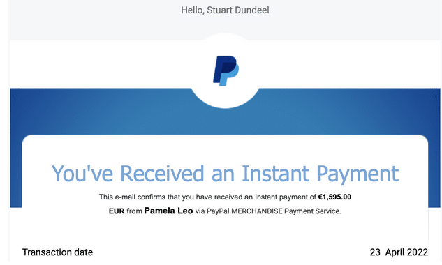 Fake PayPal email