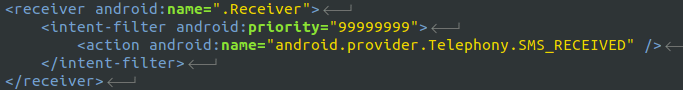 background receiver used by HXXP malware to intercept SMS replies so user doesn't know they've been charged to send an SMS